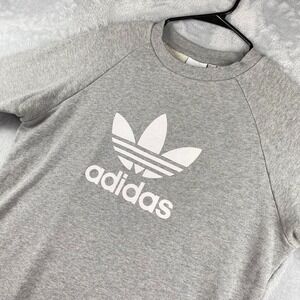 Adidas Sweatshirt Mens Medium Gray Crewneck Trefoil Firebird French Terry Fleece